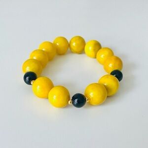 Vibrant Yellow Jade and Black Agate Beaded Bracelet